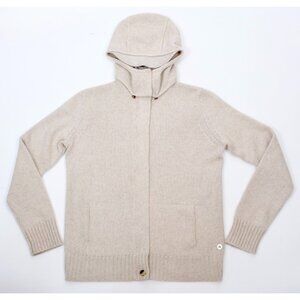 Loro Piana 46 US 8 cashmere cardigan hooded zip front jacket taupe suede trim